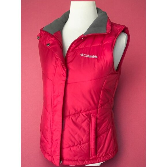 Columbia Womens Red Puffer Vest Small Fleece Lined Outerwear Warm Winter Jacket - Picture 9 of 10